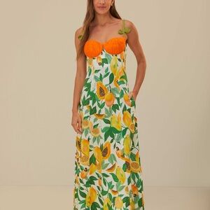 Farm rio papaya Tropical Print Maxi Dress with Orange Accents